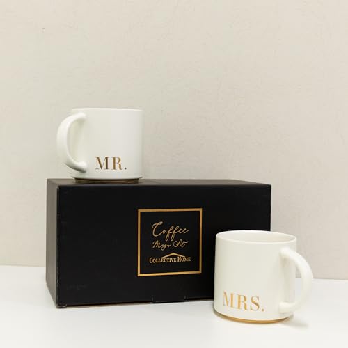 COLLECTIVE HOME - Mr. & Mrs. Ceramic Mugs, Wedding Gift Set, Perfect Luxury Couple's Gift, Elegant Design, Premium Ceramic, 2-Piece Set (MR & MRS)