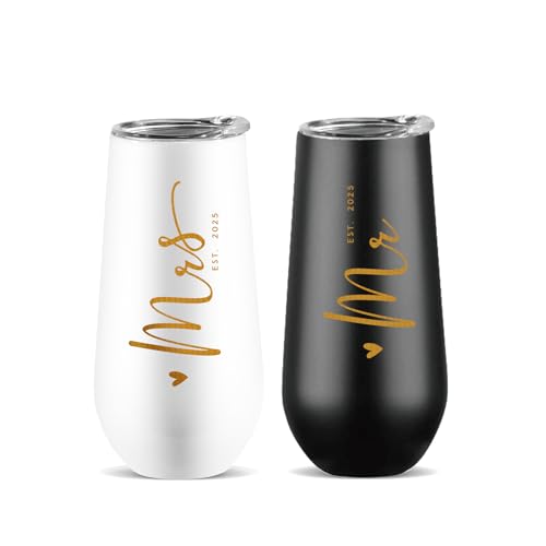 CARANOTS Mr and Mrs Gifts Wedding Gifts for Couples 2025 Bride and Groom Wedding Champagne Flutes for Engagement Anniversary Newly Engaged Cups for Mr and Mrs Champagne Tumbler 10 OZ