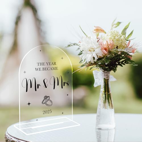 Wedding Sign, The Year We Became Mr and Mrs Signs, Wedding Engagement Bridal Shower Decor for Reception Ceremony Party, Weddings Love Acrylic Sign
