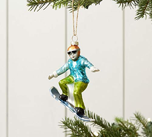 Pottery Barn Snowboarder Ornament Glass Christmas Ornament