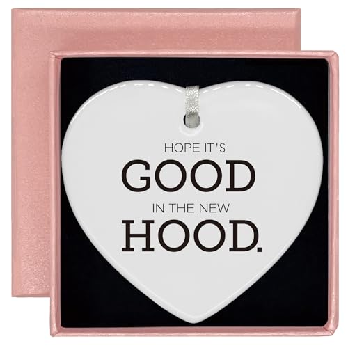 Congratulation New House Gift-Homeowner-Congrats First Time New Home Gifts,Housewarming Presents-Home Owners Present-Heart Shaped Ornament-Hope It's Good in The New Hood