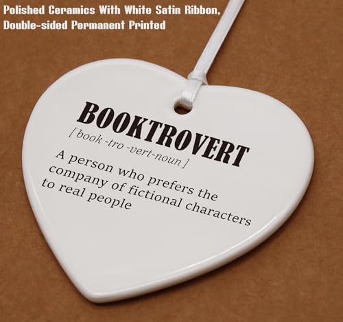 Booktrovert Definition Ornament-Books Lovers- Book Reader Lover-Book Worm Nerd Decor-Bookish Book Reader Librarian Decor-Book Lover Gifts for Women Men Teen Girls-Heart Shaped Ornament with Gift Box