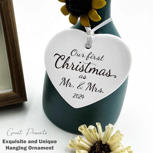 Wedding Gifts for Couple,Our First Christmas as Mr Mrs Ornament 2024 with Gift Box,Unique 1st Christmas Married Ornaments, Newlywed Keepsake Ornament
