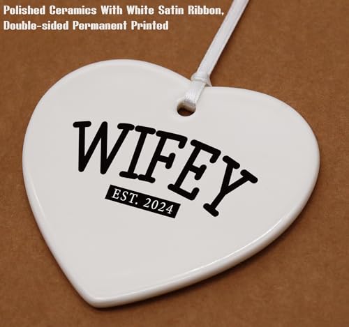 Wifey 2024-Engagement Gifts-Wedding Gift for Bride-Bride to Be-Newly Engaged Gifts-Bridal Shower Gifts for Her-Bachelorette Party Gifts for Women-Heart Shaped Ornament with Gift Box