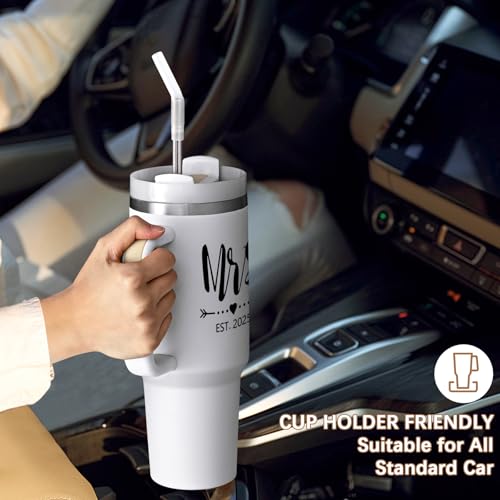 Qtencas Mr and Mrs Gifts, Mr and Mrs EST 2025 Stainless Steel Travel Tumblers Set, Engagement Wedding Gifts, 40 oz 2025 Travel Mug for Couples Newlyweds, Bridal Shower Anniversary Cups(Black & White)