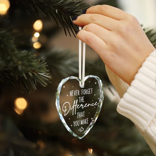 Thank You Gifts for Women, Never Forget The Difference That You Make Glass Ornament Gifts for Teacher Appreciation Coworker Leaving Farewell Nurse Social Workers - Retirement Gift- Wine Bottle Decor