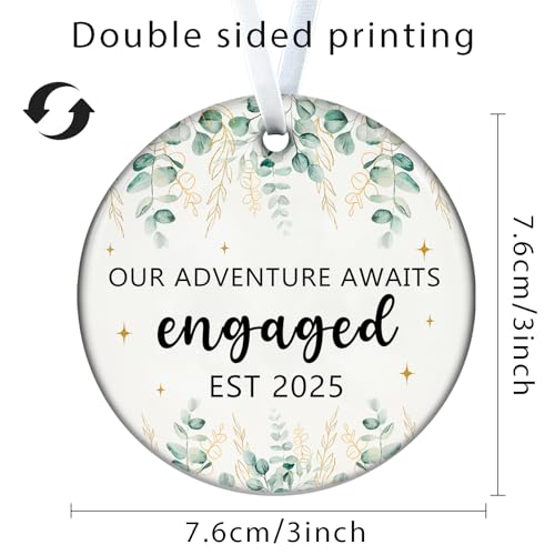Wedding Gifts Engagement Gifts for Couples 2025 First Christmas Engaged Ornament 2025 Just Engaged Bachelorette Gift Happy Engagement Gift for Newly Engageds Couples Bride to be Her Women Fiance(3)