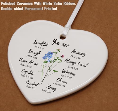 Christian Scripture Religious Bible Verse Gifts for Women Girls,Affirmations Inspirational Girls Women Reminder Gift,Mother's Day,Birthday,Graduation,New Year Heart Shaped Ornament
