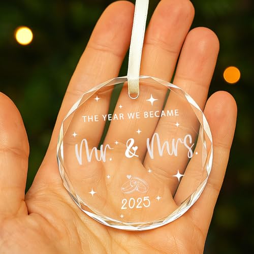 'The Year We Became Mr & Mrs' Transparent Glass Ornament with Gift Box- Perfect for Bridal Shower & Couple Gifts,Wedding Gifts 2025