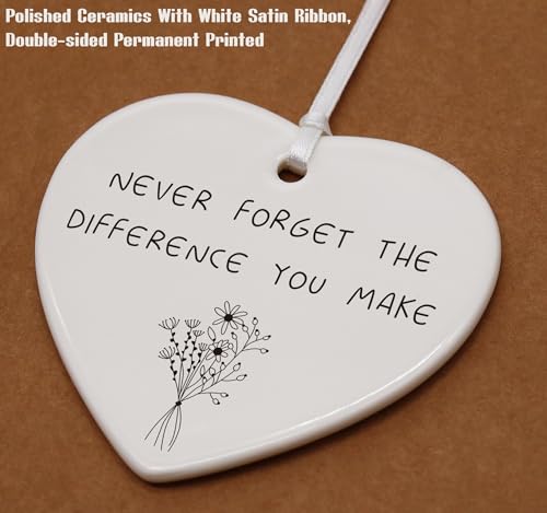 Appreciation Ceramic Heart Ornament Keepsake Sign Plaque Decor - Double-Sided Printing, Thank You Gift for New Job, Retirement, Leaving, Never Forget The Difference You Make