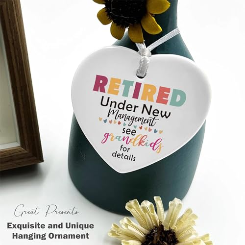 Retired Under New Management-Happy Retirement Gifts-Funny Colleagues Retirement,Goodbye,Leaving Gifts for Coworkers Boss Leader Teacher-Appreciate Heart Shaped Ornament with Gift Box