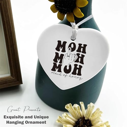 Will You Be My Maid of Honor - Proposal Gift from Bride - Wedding and Bachelorette Party Gifts for Her Besties Friends Women - Ceramic Heart Shaped Ornament