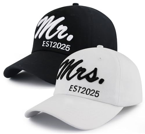 2PCS Mr Mrs Baseball Hats for Men Women, Newlywed Honeymoon Wedding Gifts, Funny Adjustable 3D Embroidered Hat Couples Set