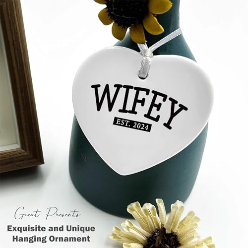 Wifey 2024-Engagement Gifts-Wedding Gift for Bride-Bride to Be-Newly Engaged Gifts-Bridal Shower Gifts for Her-Bachelorette Party Gifts for Women-Heart Shaped Ornament with Gift Box