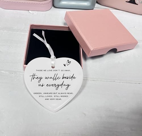 Sympathy Gift,Family Loss,Bereavement Gift,Memorial Keepsake,Those We Love Don't Go Away-Ceramic Heart Ornament Keepsake Sign Plaque Decor Gift-Double-Sided Printing