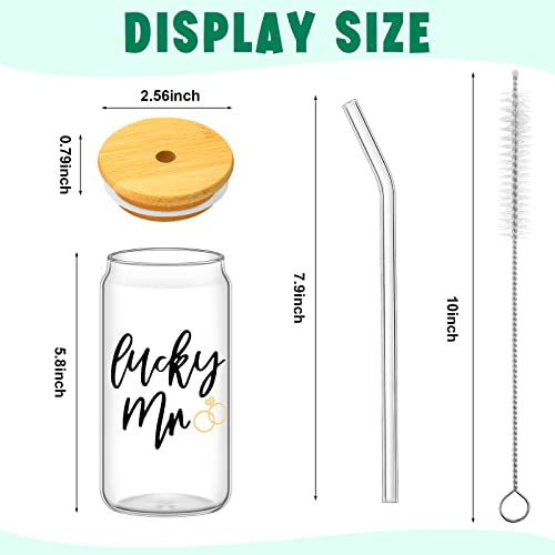 Sieral 2 Sets Future Mrs Lucky Mr Iced Coffee Cups Wedding Bridal Shower Gift 16 oz Wedding Glasses for Bride and Groom Can Shaped Mr and Mrs Mugs Drinking Jars Married Couple's Cup Tumbler