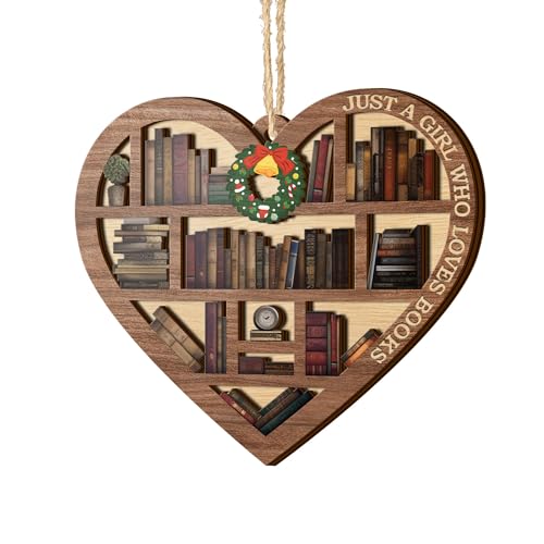 All Over Printed Book Lovers Ornament, Bookshelf Heart Christmas Ornament, 3.2"x3.5" 2 Layer, Gift for Girl Book Lovers, Gift Idea for Christmas