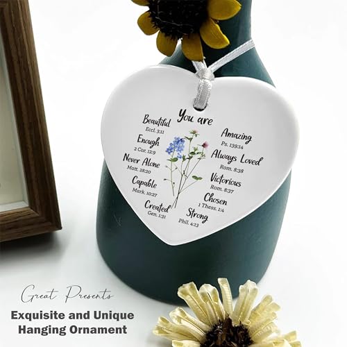Christian Scripture Religious Bible Verse Gifts for Women Girls,Affirmations Inspirational Girls Women Reminder Gift,Mother's Day,Birthday,Graduation,New Year Heart Shaped Ornament