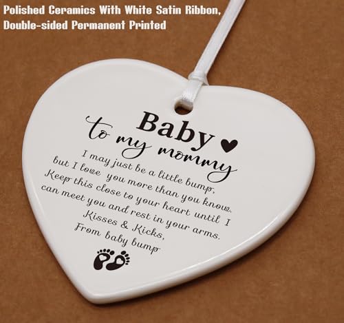 To My Mommy - New Mom Present From Baby Bump - Mom Appreciates Gift - Mama to Be - Pregnancy Announcement - Christmas Decor - Ceramic Ornament - Heart Shaped Sign Plaque Keepsake
