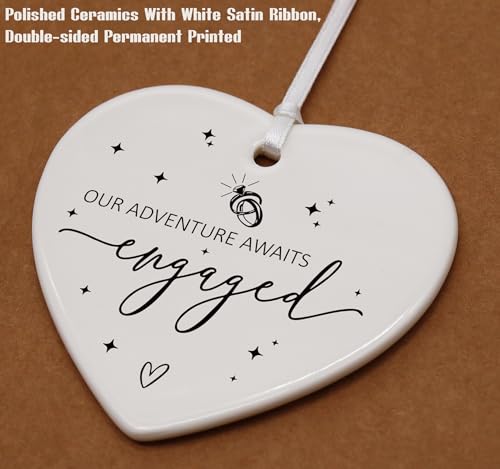 Engagement Gift for Bride,Couples-Newly Engaged Present-Happy,Bride to Be,Wedding Heart Shaped Ornament with Present Box-Our Adventure Awaits Engaged