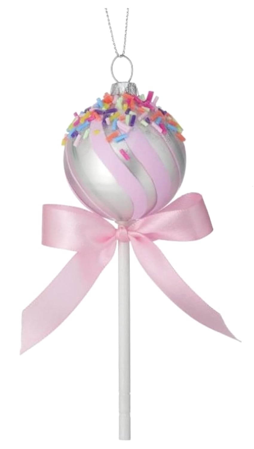 The Bridge Collection Pink Cake Pop Ornament - Cake Pop with Sprinkles Ornament for Holiday Decor - Dessert Ornament - Junk Food Ornament