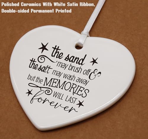 The Sand May Brush Off - Beach Life Theme Ornament for BFF - Friendship Memory Gift for Best Friends - Ceramic Heart Shaped Ornament With Gift Box