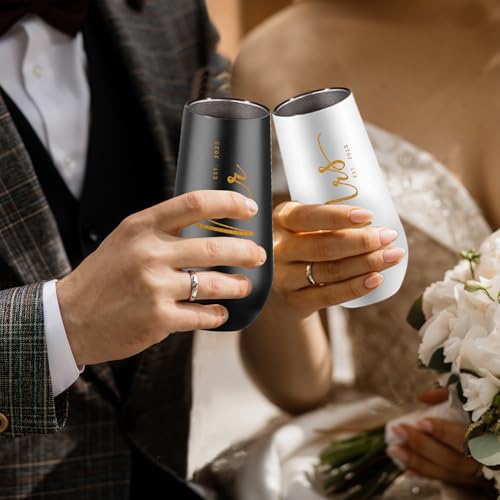 CARANOTS Mr and Mrs Gifts Wedding Gifts for Couples 2025 Bride and Groom Wedding Champagne Flutes for Engagement Anniversary Newly Engaged Cups for Mr and Mrs Champagne Tumbler 10 OZ