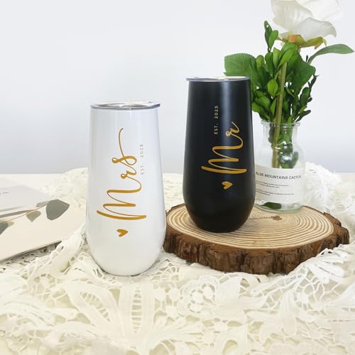 CARANOTS Mr and Mrs Gifts Wedding Gifts for Couples 2025 Bride and Groom Wedding Champagne Flutes for Engagement Anniversary Newly Engaged Cups for Mr and Mrs Champagne Tumbler 10 OZ
