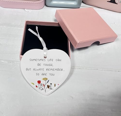 Encourage Motivational,Cheer Up Gift-Get Well Soon,Condolence Present -Sympathy Gift-Sometimes Life Can Be Tough-Ceramic Heart Ornament Keepsake Sign Plaque Decor Present-Double-Sided Printing
