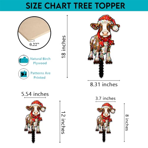 2D Flat All Over Printed, Cow Tree Topper, Christmas Tree Topper, Christmas Tree Topper for Farmer, 8", 12", 18" Wood Tree Topper, Christmas Tree Decor, for Farmer