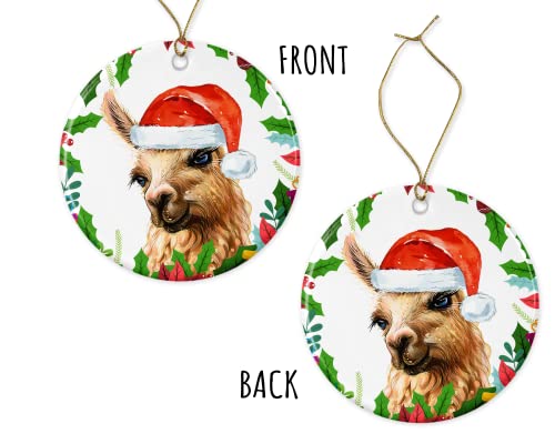 Alpaca Ornament - Wendy - Ceramic Hanging Christmas Decoration - Alpaca Christmas Ornament - Alpaca Santa Ornament - Alpaca Tree Ornament Printed on Both Sides
