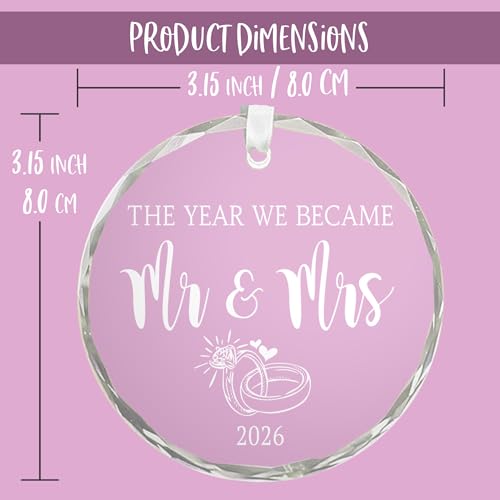 Wedding Gift | Mr and Mrs Crystal Christmas Ornament 2026 – Elegant Beveled Edges with Ribbon & Gift Box