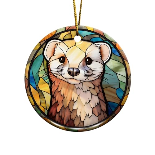 2D Flat All Over Printed, Ferret Ornaments, Ferret Ceramic Ornaments, Ferret Christmas Ornaments, 2 Sides 2.9" Ceramic Ornament, Gift for Ferret Lover, Christmas Decor (Ephg-52653010)