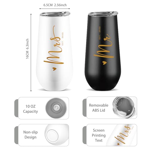 CARANOTS Mr and Mrs Gifts Wedding Gifts for Couples 2025 Bride and Groom Wedding Champagne Flutes for Engagement Anniversary Newly Engaged Cups for Mr and Mrs Champagne Tumbler 10 OZ
