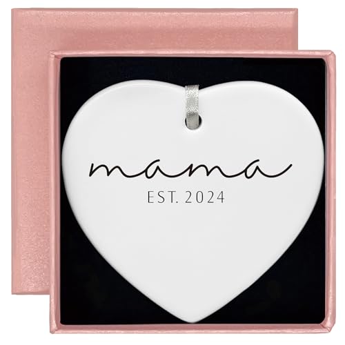 Mama Gift-First Time Mom-Become A Mommy,New Mom Present-Mother to Be-Baby Gift Shower for New Mother-Newborn New Baby Gift-Baby Announcement Gift-Christmas Decor Gift-Ceramic Heart Shaped Ornament