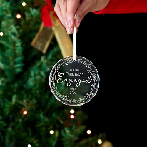 Engagement Gifts for Couples,First Christmas Engaged Ornament 2024 - Engagement Christmas Engagement Gifts for Women Wedding Gifts for Couples 2024 - Glass Engaged Christmas Ornament 2024