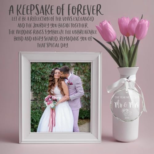 Wedding Gift | Mr and Mrs Crystal Christmas Ornament 2026 – Elegant Beveled Edges with Ribbon & Gift Box