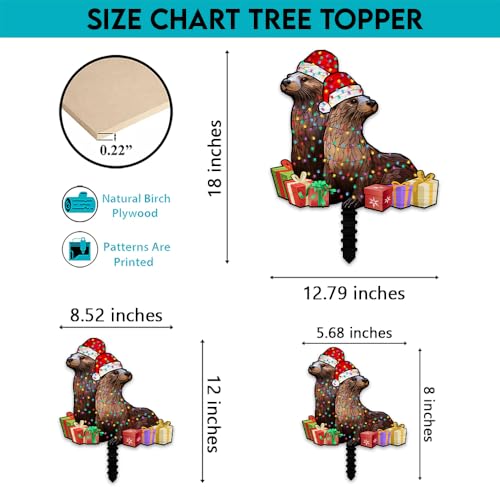 2D Flat All Over Printed, Otter Tree Topper, Otter Christmas Tree Topper, Otter Couple Christmas, 8", 12", 18" Wood Tree Topper, Christmas Tree Decor, Gift for Otter Lover