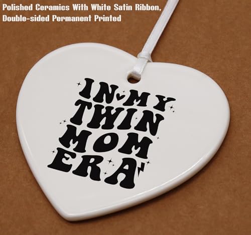 Twin Mom Club - Gender Reveal and New Baby Gift - In My Twin Mom Era - Baby Shower Announcement - Christmas Decor - Ceramic Heart Shaped Ornament Plaque Keepsake