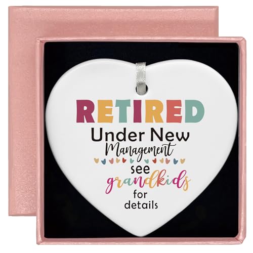 Retired Under New Management-Happy Retirement Gifts-Funny Colleagues Retirement,Goodbye,Leaving Gifts for Coworkers Boss Leader Teacher-Appreciate Heart Shaped Ornament with Gift Box