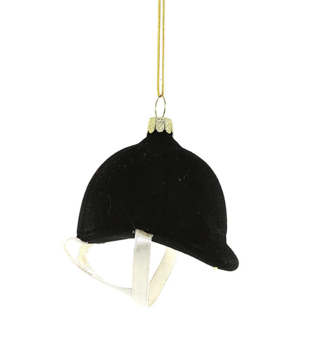 The Bridge Collection Jockey's Cap Ornament - Black Horse Riding Helmet Ornament - Glass Jockey Ornament