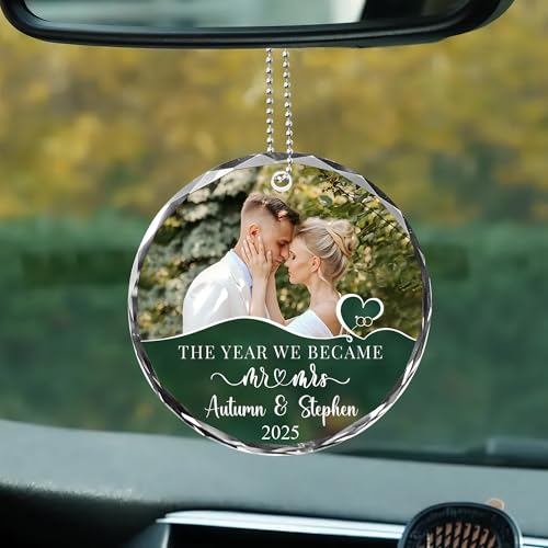 Personalized The Year We Became Mr & Mrs, Wedding Gifts for Newlywed Couple, Bride and Groom, Custom Photo, Names, Year (Mr&Mrs Photo Car Ornament)