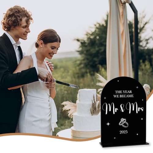 Black Wedding Sign, The Year We Became Mr and Mrs Signs, Wedding Engagement Bridal Shower Decor for Reception Ceremony Party, Weddings Love Acrylic Sign