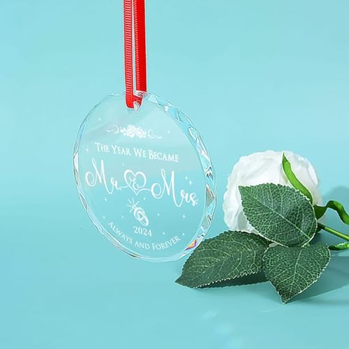 Wedding Gifts Ornament Mr and Mrs Gifts Wedding Ornament 2024 Newlywed Gifts for Couples 2024 Future Mr and Mrs Gifts Bridal Shower Gifts First Christmas Married Glass Ornament 2025, Clear