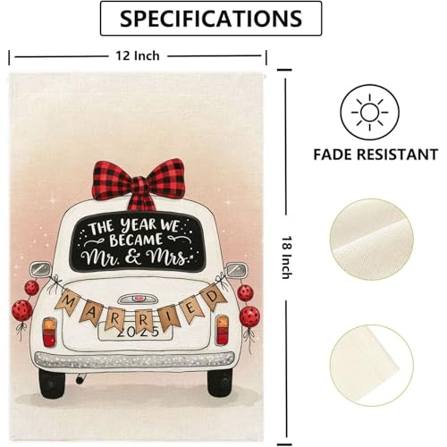 The Year We Became MR. and MRS. Wedding Garden Flag 12x18 Inch Double Sided Outside 2025 Marriage Car Welcome Romantic Yard Outdoor Decoration