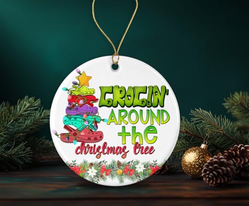 Crocin Around The Christmas Tree Ornament - Christmas Tree Ornament - Round Ceramic Ornament - Ornament for Croc Lovers Friends Printed on One Side