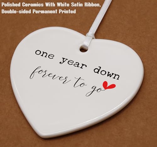 ZVMIS One Year Down,Forever to Go-One Year Anniversary-1st Wedding Gift for Her Him,Husband Boyfriend Girlfriend Wife Anniversary-Couple Present-Heart Shaped Ornament With Gift Box