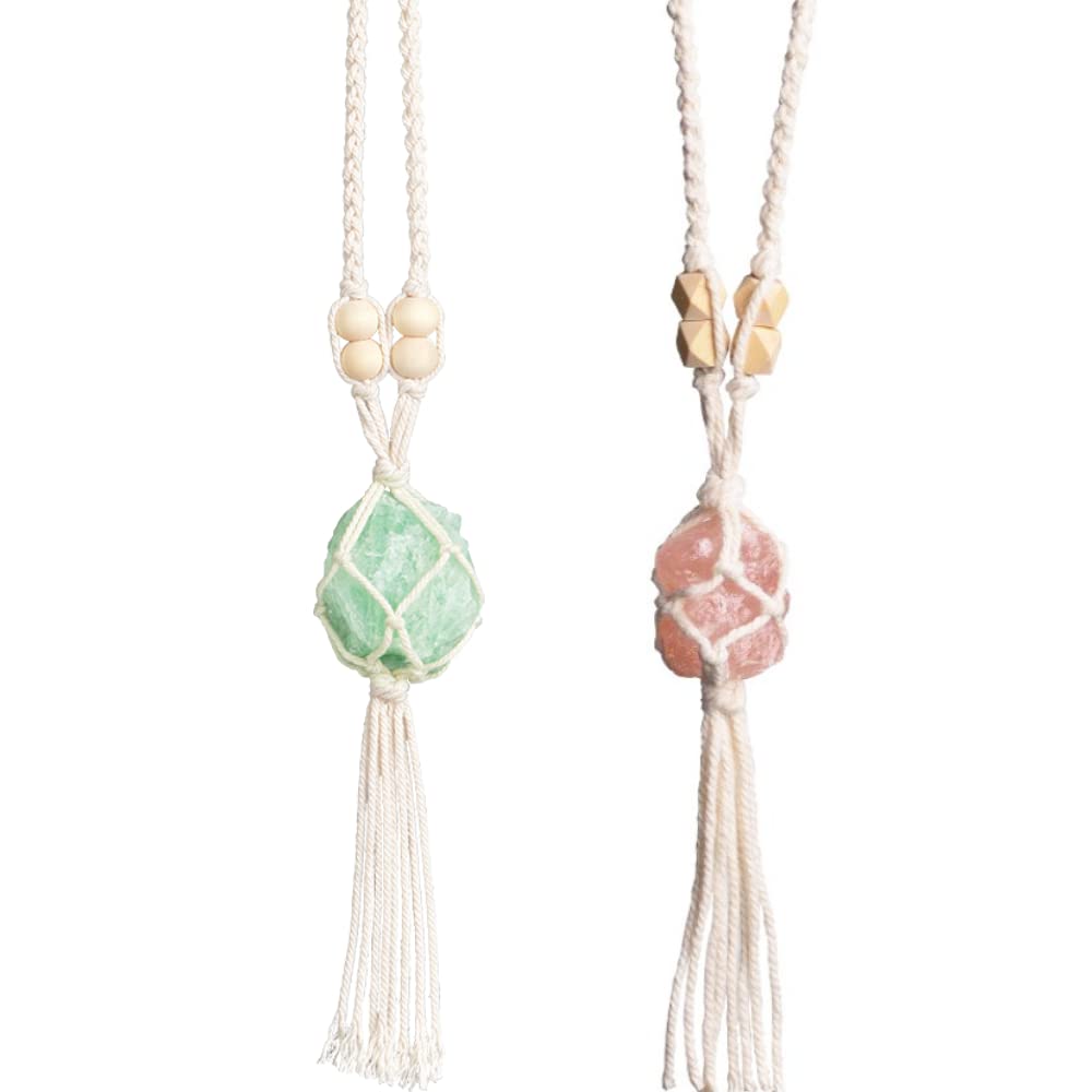 2PCS Healing Crystals Feng Shui Hanging Ornament Car Ornament Meditation Hanging Ornament Window Ornament for Home Decor (Fluorite+Rose Quartz)