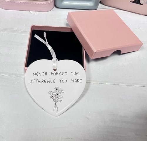Appreciation Ceramic Heart Ornament Keepsake Sign Plaque Decor - Double-Sided Printing, Thank You Gift for New Job, Retirement, Leaving, Never Forget The Difference You Make