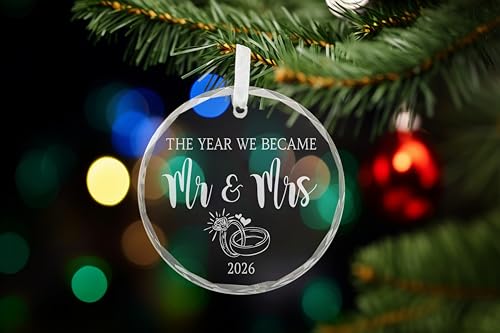 Wedding Gift | Mr and Mrs Crystal Christmas Ornament 2026 – Elegant Beveled Edges with Ribbon & Gift Box